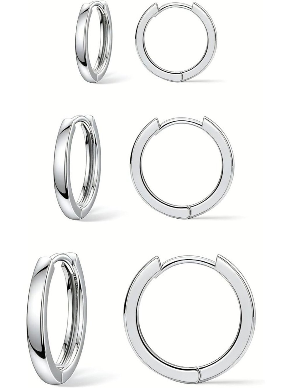 Women's Silver Plated 3 Pairs Small Classic Huggie Hoop Earrings Set